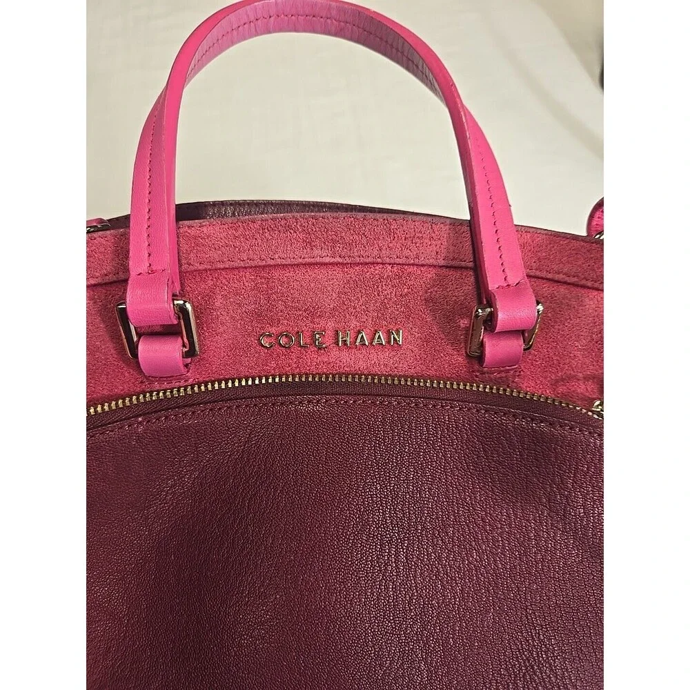 Cole Haan LINLEY Magenta Suede Leather Small Satchel Bag Purse Pink Gold Hardwar